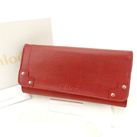 Chloe Wallet Purse Long Wallet Red Woman Authentic Used Y936 - Picture 1 of 5
